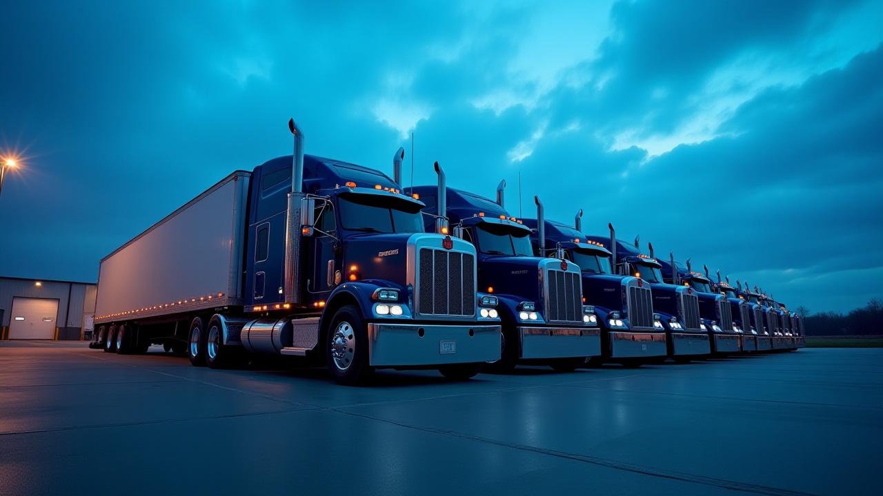 Line of KTB professional heavy-duty semi-trucks ready for dedicated service