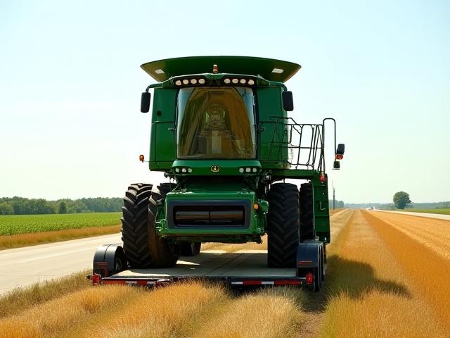 Combine harvester ready for highway transport