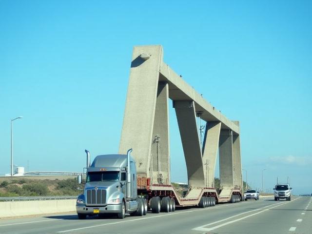Oversized structural concrete component on extendable trailer