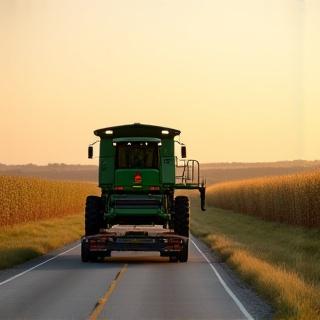 Combine harvester transport on a rural Missouri road
