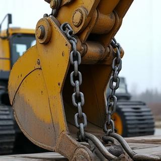 Heavy excavator being loaded onto a trailer
