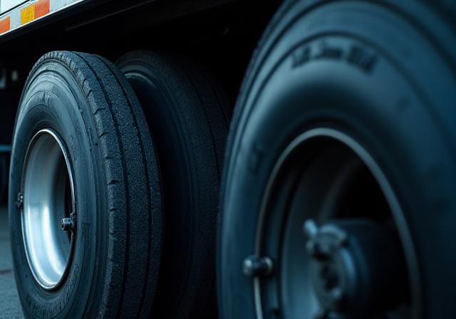Close-up of a heavy-duty trailer air-ride suspension system showing precision engineering