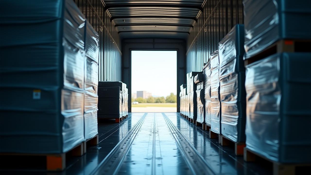 Partially loaded truck trailer with organized pallets ready for LTL shipping